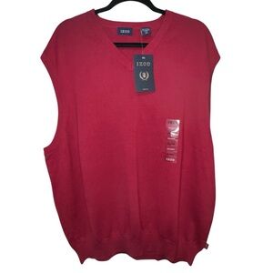IZOD Men’s Sweater Vest V-Neck Knit Red 100% Cotton Dad Grandpa Office XXL 2X